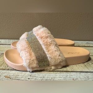 Faux Fur Crossband Slippers - NWT